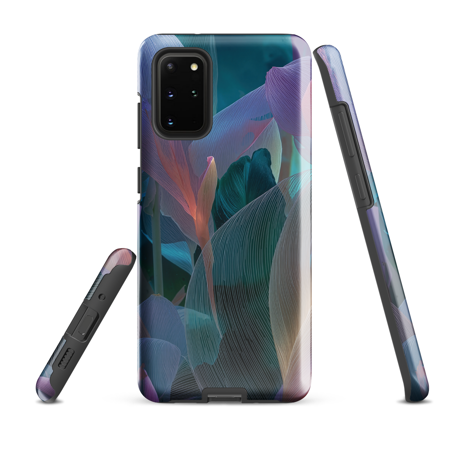 Ethereal abstract floral designer phone case in pastel pink, lilac and teal tones