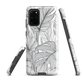 Minimal black and white tropical leaf designer phone case with detailed botanical line art