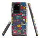 'Arcade' Samsung case, featuring a vibrant collage of hand-drawn controllers in bold, vintage-inspired colours. From electric blue and hot pink to classic black and yellow