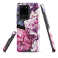 Designer phone case with pink and purple hydrangea floral artwork.