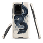 Phone case with black python and smoke design on cream background, serpent art by NZ artist Ben Hart.