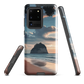 Phone case with Cathedral Cove beach and sunset scene, featuring soft skies and sea stack, by NZ artist Ben Hart.