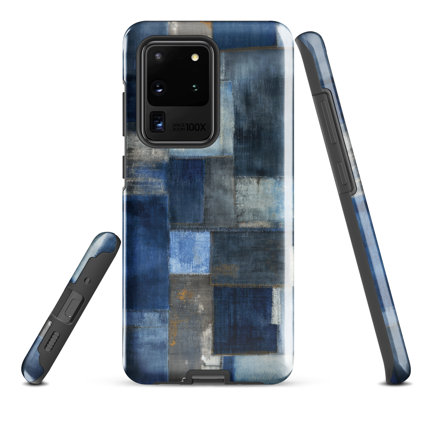 Indigo patchwork phone case | Textured blue design NZ