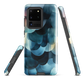 A modern abstract phone case featuring layered blue forms and soft flowing shapes.