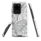 Minimal black and white tropical leaf designer phone case with detailed botanical line art