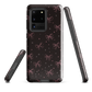 Midnight Bow seamless repeat pattern — pink hand-drawn ribbon bows and sparkle stars on a black background
