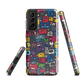 'Arcade' Samsung case, featuring a vibrant collage of hand-drawn controllers in bold, vintage-inspired colours. From electric blue and hot pink to classic black and yellow