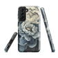 'Whisper' Samsung case features a stunning close-up of softly painted peony blooms in dreamy shades of ivory, grey, and smoky blue.