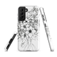 Black and white floral phone case with hand-drawn lilies and wildflowers