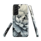 Black and white floral phone case featuring a soft, moody peony design by New Zealand artist Ben Hart.