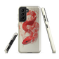 Phone case with red snake design on a cream background, coiled in smoky detail. Bold artwork by NZ designer Ben Hart.