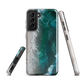 Ocean wave phone case with abstract beach design in teal and white, by NZ artist Ben Hart.