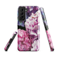 Designer phone case with pink and purple hydrangea floral artwork.