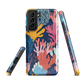 Colourful coral reef phone case design in pink, blue and yellow by NZ artist Ben Hart