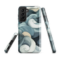 Phone case with abstract swirling ocean waves in blue and cream