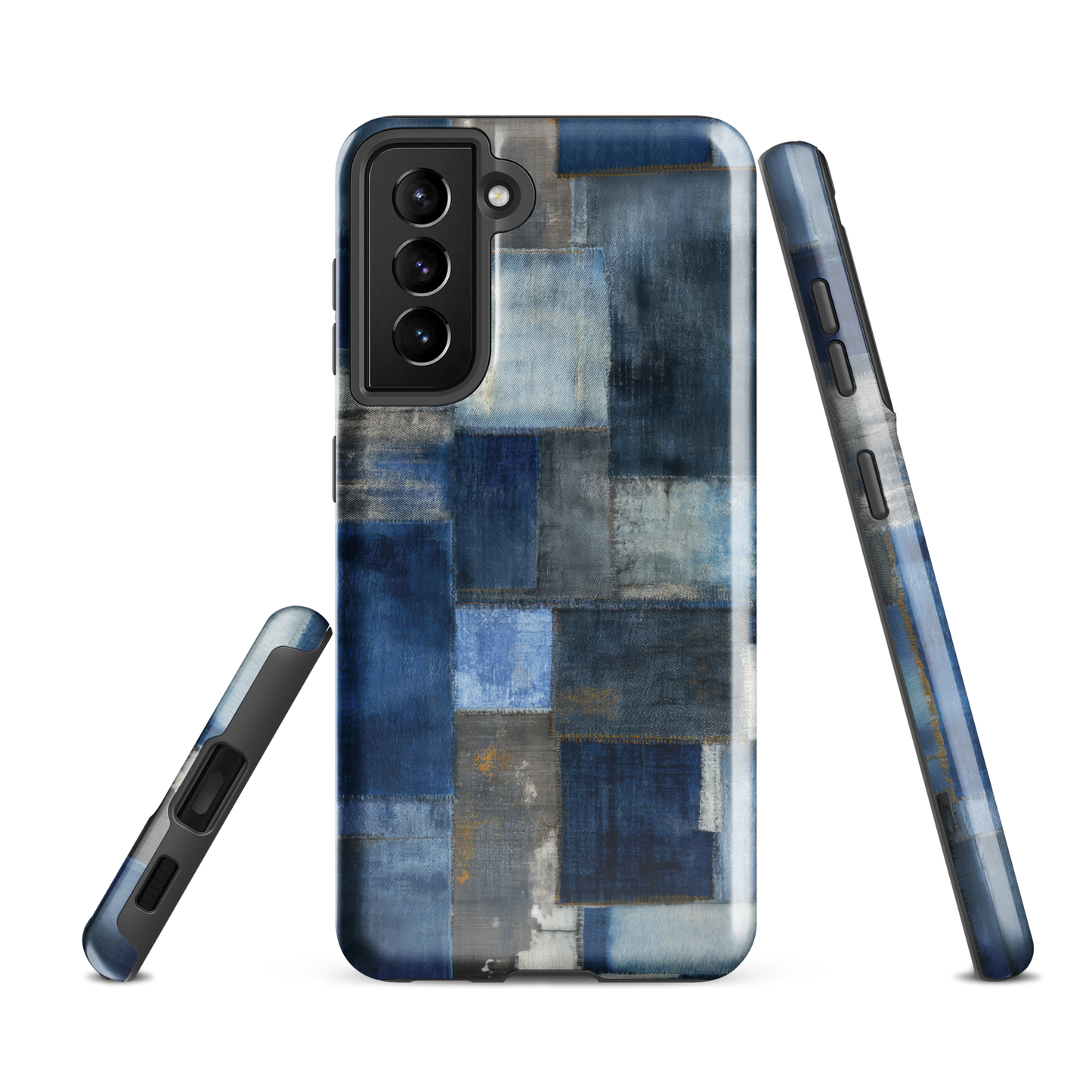 'Indigo Patchwork' Samsung Galaxy S21 FE tough phone case - protective glossy case NZ Australia