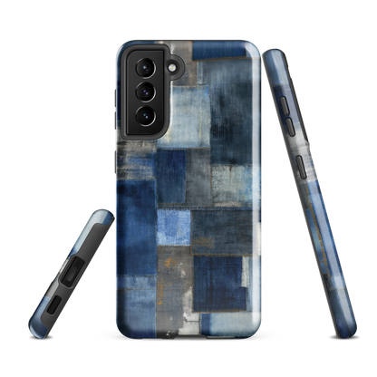 'Indigo Patchwork' Samsung Galaxy S21 FE tough phone case - protective glossy case NZ Australia