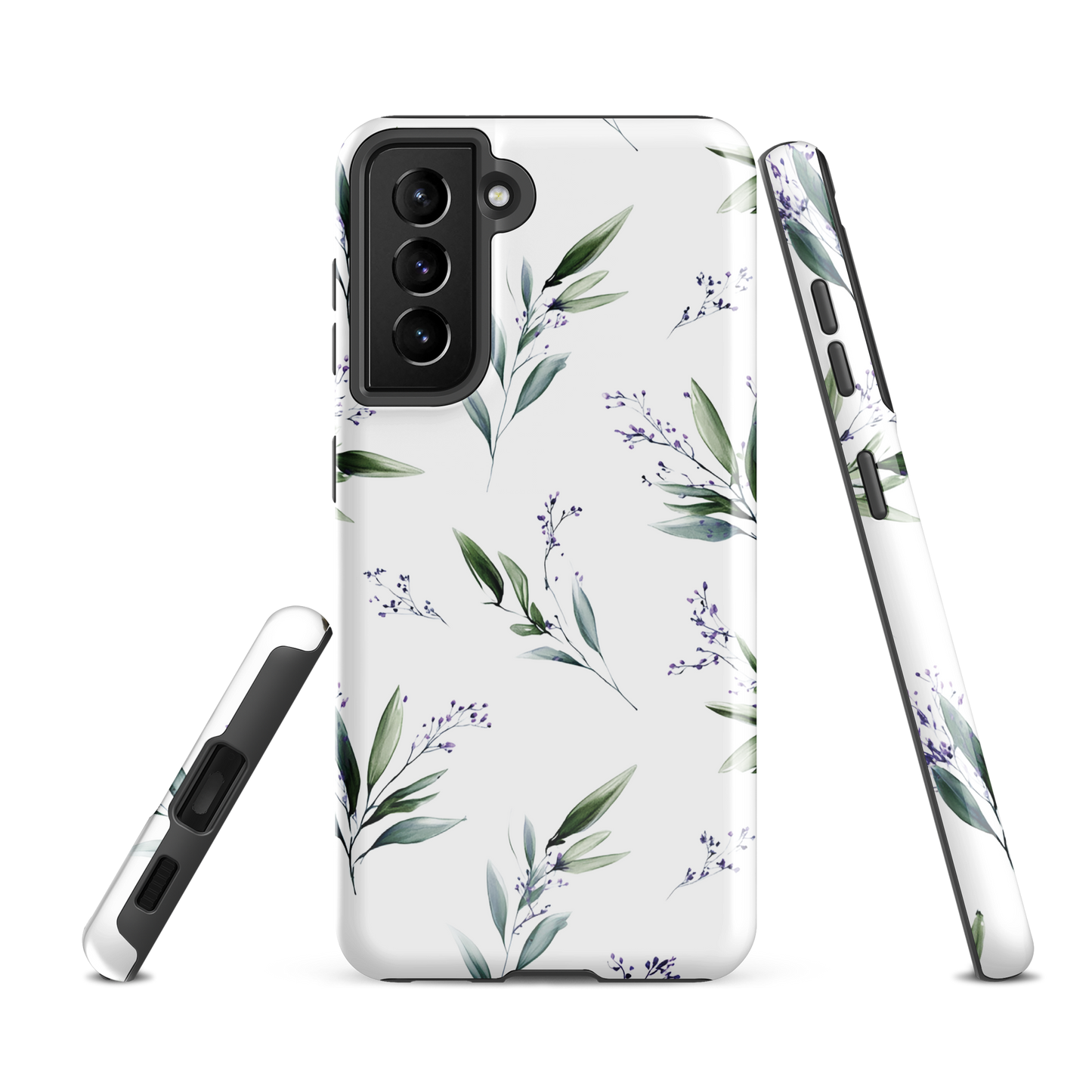'Botanical Sprigs' Samsung Galaxy S21 FE tough phone case - protective glossy case NZ Australia