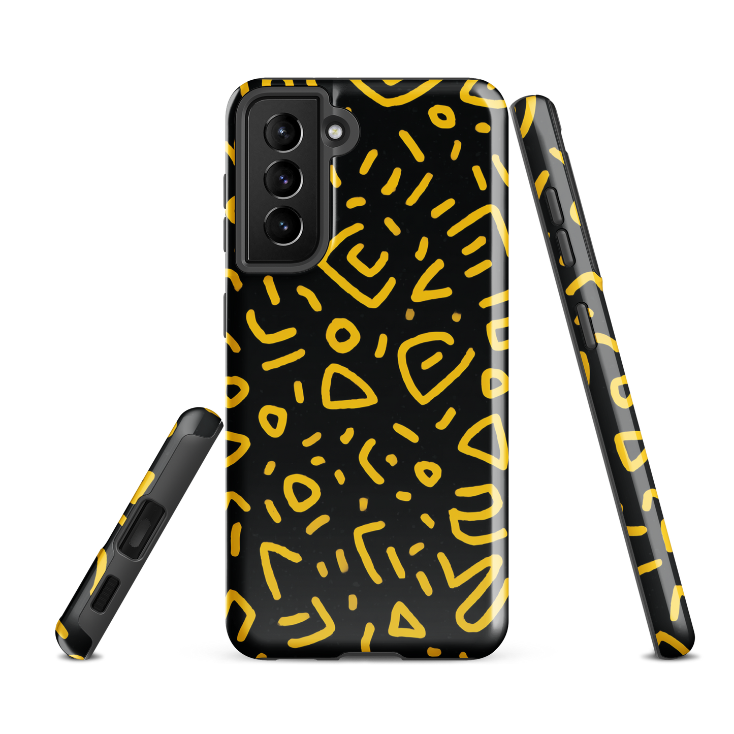 'Retro Scribbles' Samsung Galaxy S21 FE tough phone case - protective glossy case NZ Australia