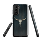 Longhorn skull set against a dark, textured backdrop - protective phone case.