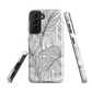 Minimal black and white tropical leaf designer phone case with detailed botanical line art
