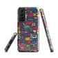 'Arcade' Samsung case, featuring a vibrant collage of hand-drawn controllers in bold, vintage-inspired colours. From electric blue and hot pink to classic black and yellow