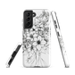 Black and white floral phone case with hand-drawn lilies and wildflowers