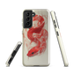Phone case with red snake design on a cream background, coiled in smoky detail. Bold artwork by NZ designer Ben Hart.