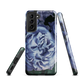 Designer phone case with a bold blue rose artwork and glossy finish.