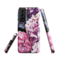 Designer phone case with pink and purple hydrangea floral artwork.