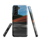 Phone case with abstract red, green, and blue heat wave landscape design.