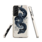 Phone case with black python and smoke design on cream background, serpent art by NZ artist Ben Hart.