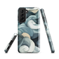 Phone case with abstract swirling ocean waves in blue and cream