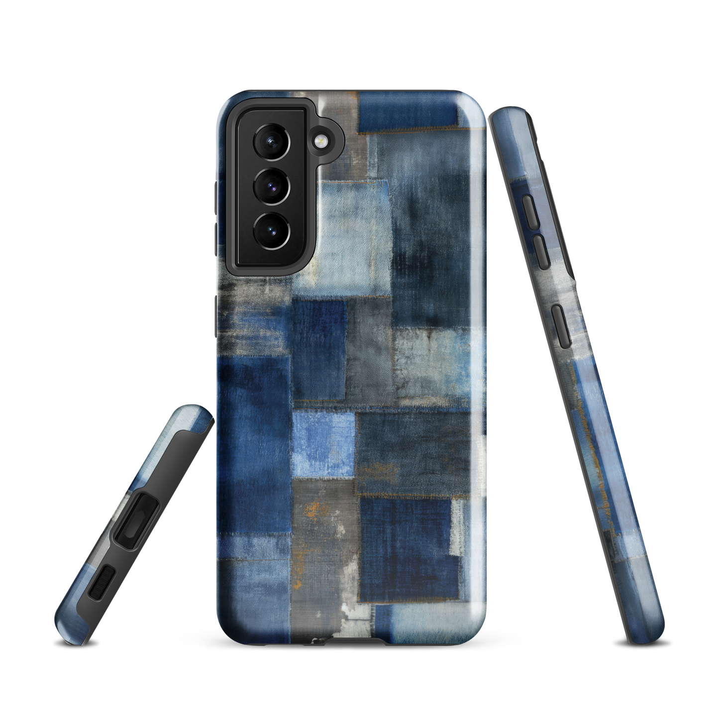 'Indigo Patchwork' Samsung Galaxy S21 tough phone case - protective glossy case NZ Australia