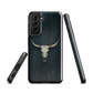 Longhorn skull set against a dark, textured backdrop - protective phone case.