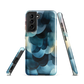 A modern abstract phone case featuring layered blue forms and soft flowing shapes.