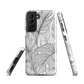 Minimal black and white tropical leaf designer phone case with detailed botanical line art