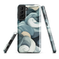 Phone case with abstract swirling ocean waves in blue and cream