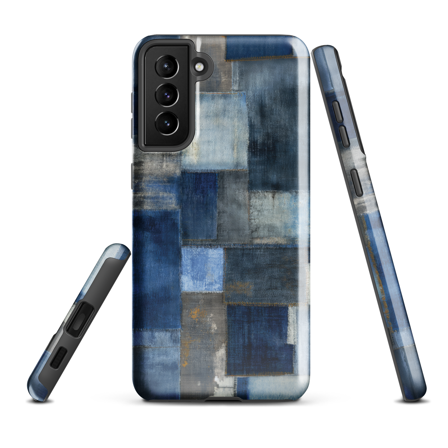 'Indigo Patchwork' Samsung Galaxy S21 Plus tough phone case - protective glossy case NZ Australia