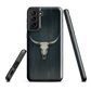 Longhorn skull set against a dark, textured backdrop - protective phone case.