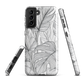 Minimal black and white tropical leaf designer phone case with detailed botanical line art