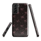 Midnight Bow seamless repeat pattern — pink hand-drawn ribbon bows and sparkle stars on a black background