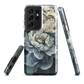 'Whisper' Samsung case features a stunning close-up of softly painted peony blooms in dreamy shades of ivory, grey, and smoky blue.