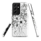 Black and white floral phone case with hand-drawn lilies and wildflowers