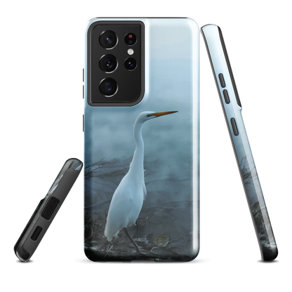 'White Heron in the mist' Samsung Galaxy S21 Ultra tough phone case - protective glossy case NZ Australia