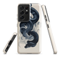 Phone case with black python and smoke design on cream background, serpent art by NZ artist Ben Hart.