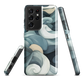 Phone case with abstract swirling ocean waves in blue and cream
