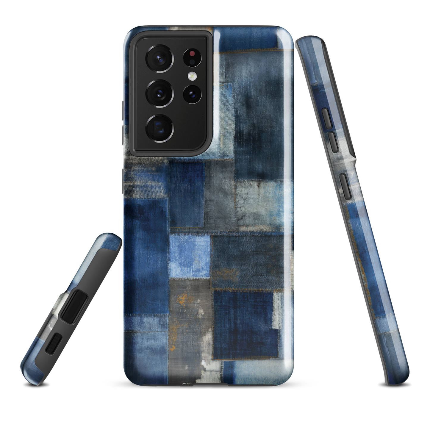 'Indigo Patchwork' Samsung Galaxy S21 Ultra tough phone case - protective glossy case NZ Australia