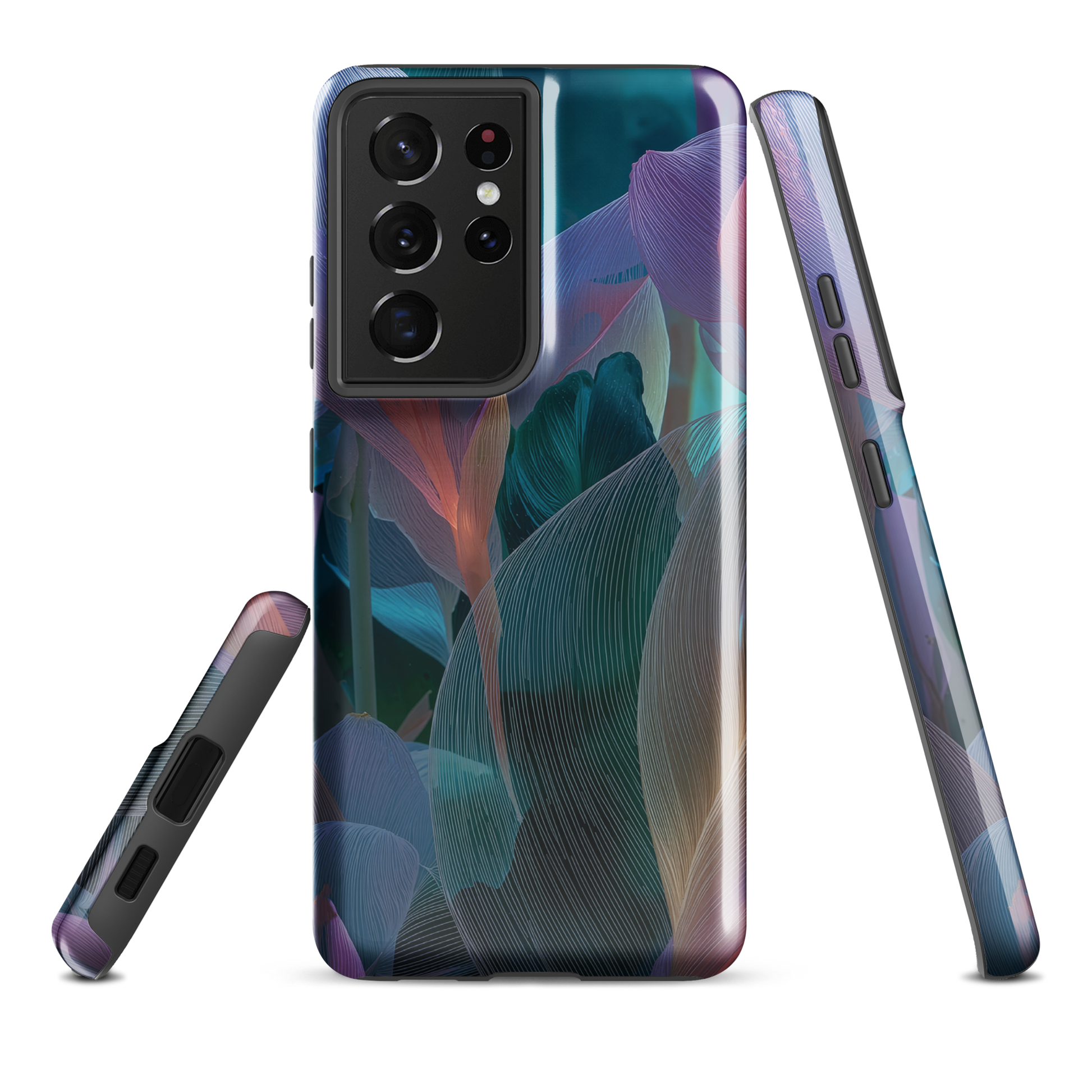 Ethereal abstract floral designer phone case in pastel pink, lilac and teal tones