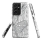 Minimal black and white tropical leaf designer phone case with detailed botanical line art